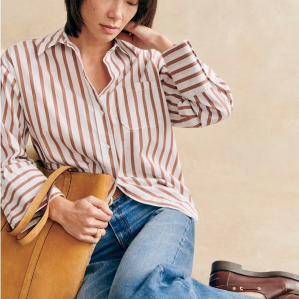 NWT Bilma Shirt from Sezane White and Camel Striped Button-Down Shirt